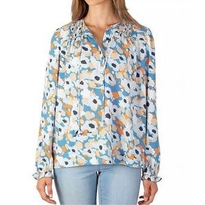 Joie Floral Print Blouse in Blue and Orange